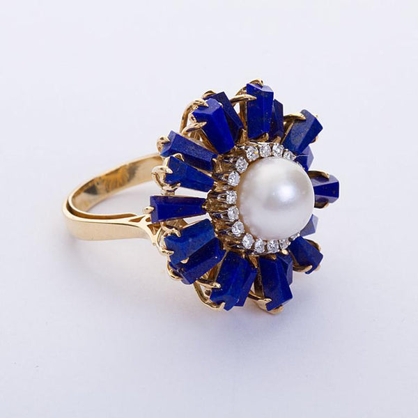 Lapis Lazuli Burst Pearl and Diamond Cocktail Ring – TMW Jewels Co.