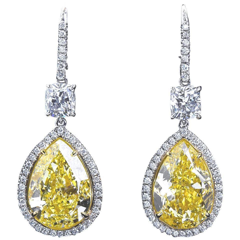 Twenty Carat Fancy Yellow Pear Shaped Diamond Dangle Earrings – TMW ...
