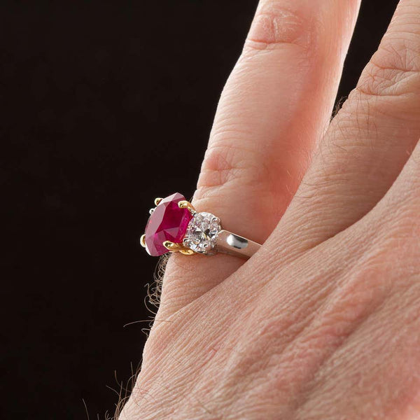 Pear Ruby Engagement Ring Rose Gold Large 7 Diamond U Wedding Band Set | La  More Design